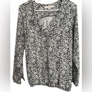 LOFT Black and White Animal Print Blouse